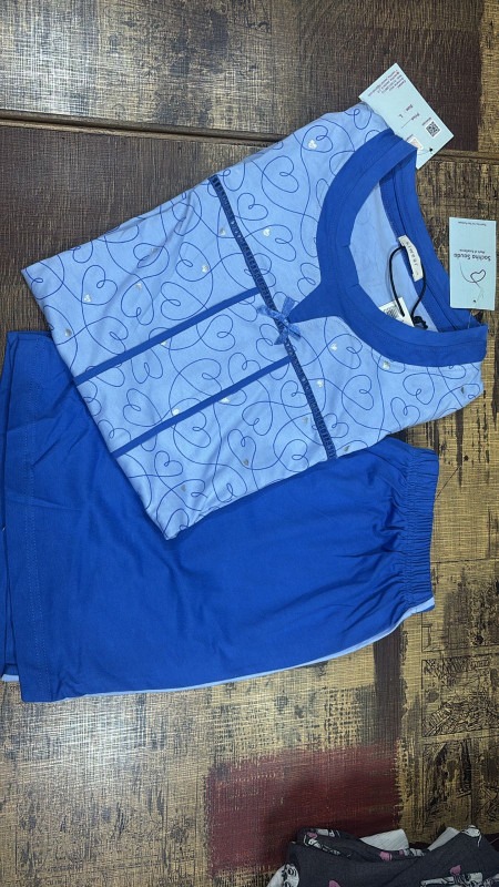 Blue Embroidered Print short set