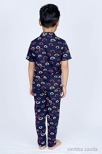 3BROS Unisex Pure Cotton Short Sleeve Kids Night Dress for Boys & Girls Nightwear/Sleepsuit/Sleepwear/Loungewear Night Suit for Boys and Girls Top and Pyjama Combo Set | JB20HS6031-Parent