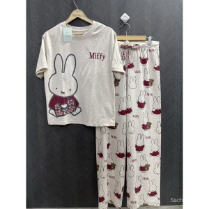 Women Miffy Printed Cotton Hosiery Night Suit Set - Cute Bunny Sleepwear Co-ord Set