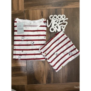 Women Snoopy Printed Cotton Hosiery Night Suit Set - Red Stripe T-Shirt & Pajama Sleepwear