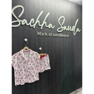 Women Teddy Bear Printed Cotton Hosiery Night Suit Set (Shirt & Shorts) - Cute Soft Sleepwear